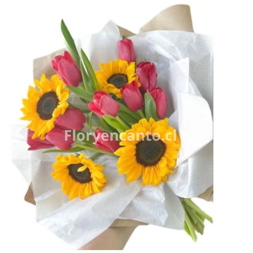 Ramo de 10 Tulipanes y 4 Girasoles